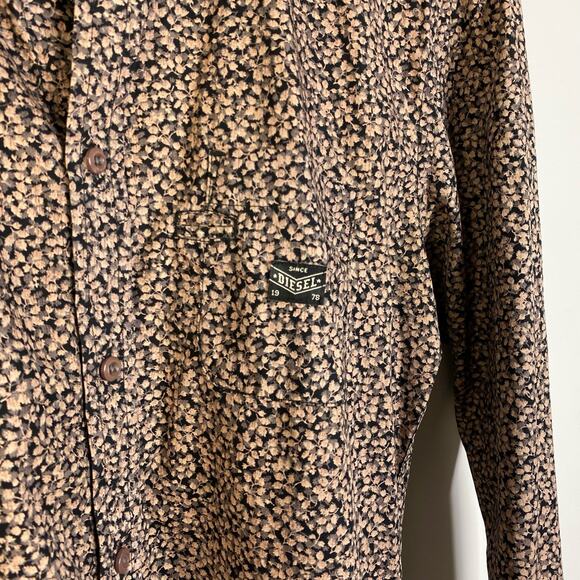 Diesel Mens S Long Sleeve Button Down Shirt Floral All Over Print Cotton - Picture 3 of 7